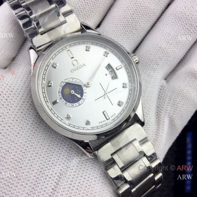 Newest Copy Omega Watches Stainless Steel Silver Moonphase Dial